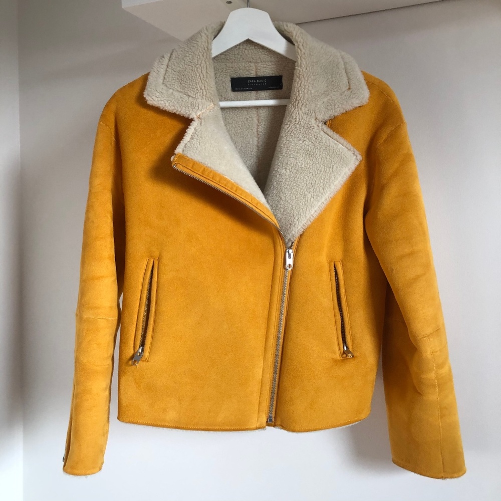 Zara Faux suede and shearling moto jacket